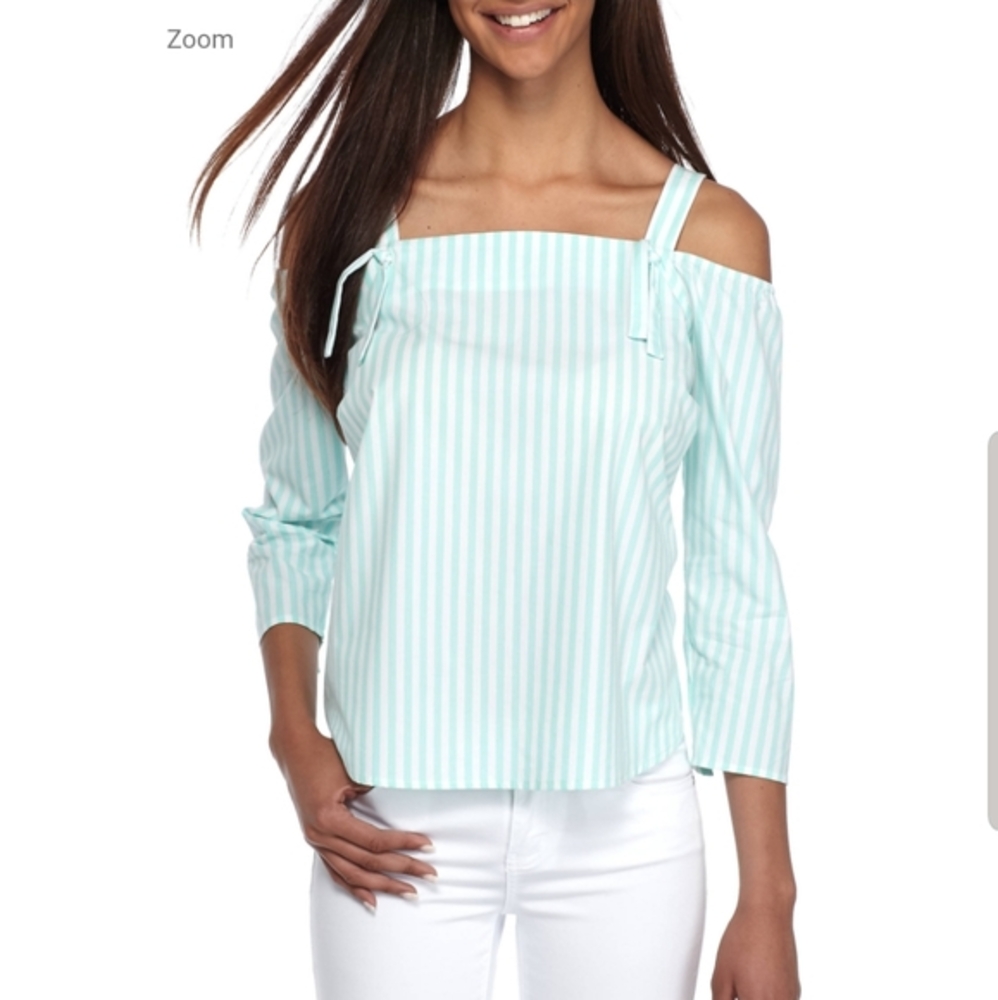 Crown & Ivy Woven Cold Shoulder Striped Blouse